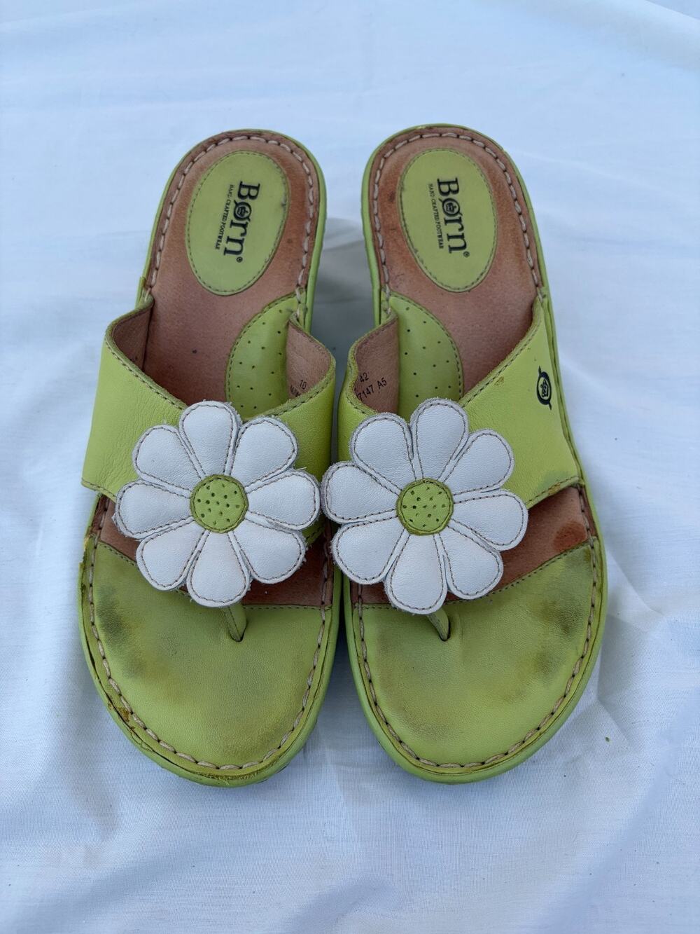 Vintage Børn Lime Green Daisy Wedge Sandals – Fun Floral Spring/Summer Slides